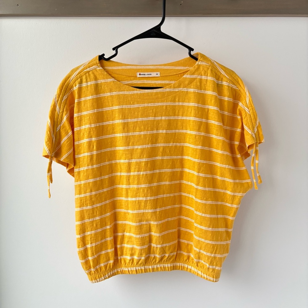 Marine Layer Mustard Yellow & White Striped Short Sleeve Tee